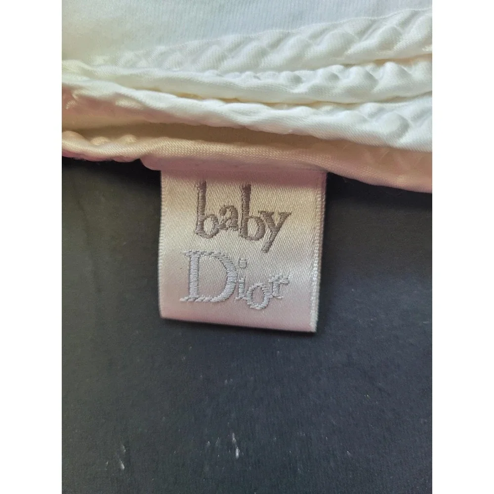 Vintage Baby Dior White Baby Blanket 36 x 30 Luxury Nursery Cotton Satin Edge